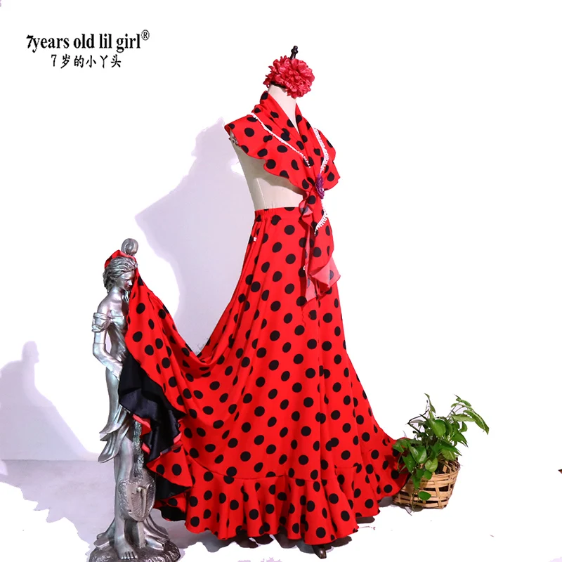 Flamenco spagnolo Sciarpa + Gonna Abito Costume Performor Abito Donna Ragazza Gyspy Sala da ballo Festival Performance Abbigliamento da ballo AA010