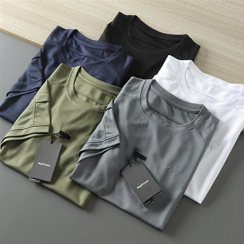 Men's Summer Quick Dry round Neck Short Sleeve T-Shirt Outdoor Mountain Series Military Style Design Breathable Slim Fit T-Shirt