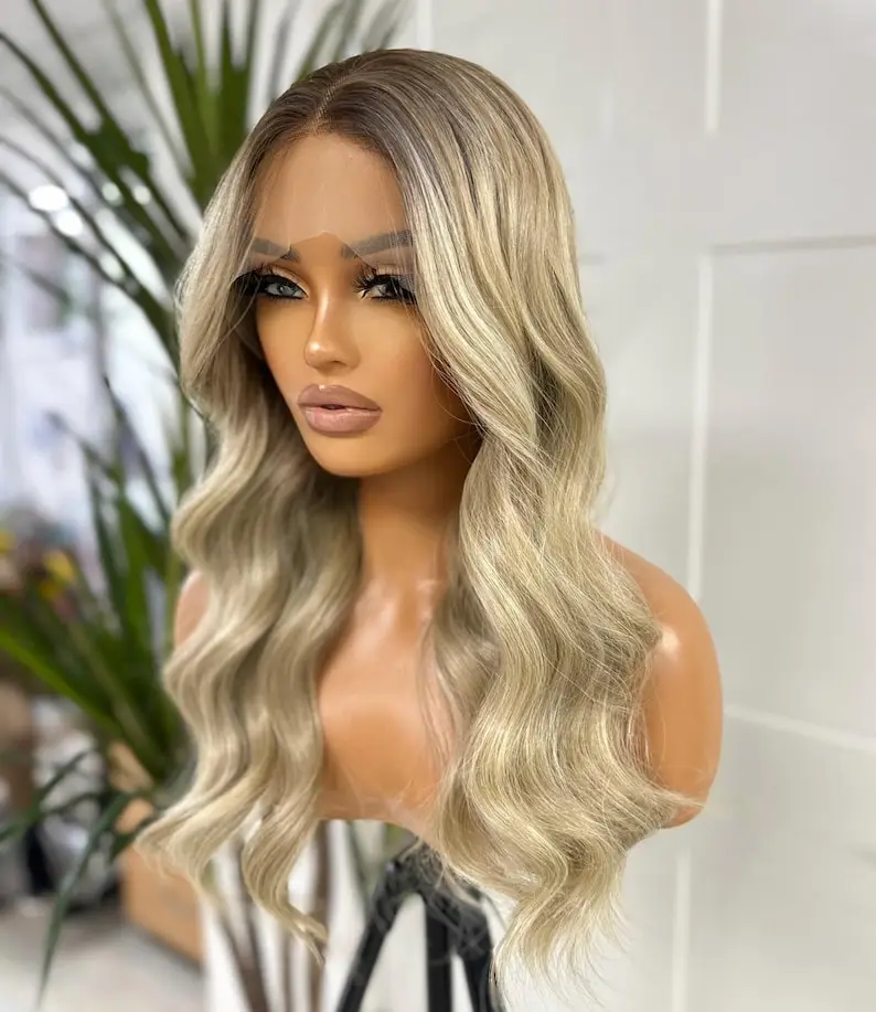 

Ombre Blonde Wig Body Wave Lace Front Wig 13x4 Transparent Lace Frontal Wig Ash Blonde Lace Wig Synthetic Ready To Preplucked