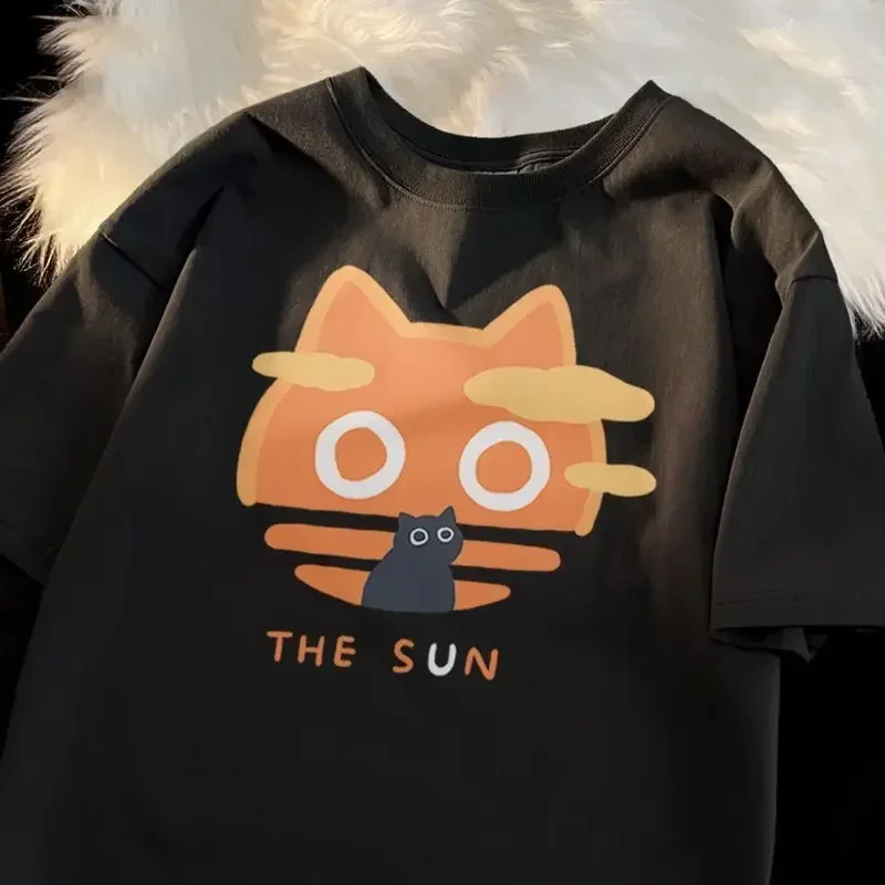 Camiseta Kawaii de verano con dibujos animados japoneses, camiseta de manga corta con bonito gato, blusa gráfica para mascotas, ropa de calle,