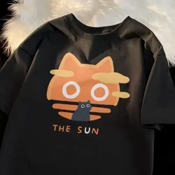 Summer Kawaii T-shirt Japanese Cartoon Cute Cat Short Sleeved Tshirt Pet Graphic Blouse Streetwear Clothes Korean Fashion Tees