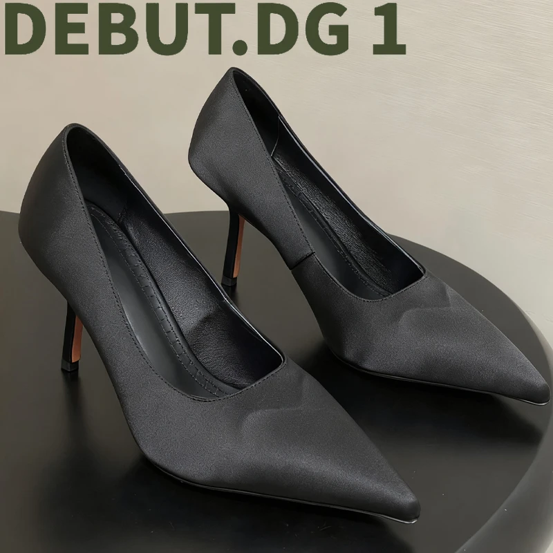 Early Fall Pointed Toe Stiletto Pumps Heart Detail Silk & Patent Leather Sheepskin Lining Elegant Women's Dress Shoes