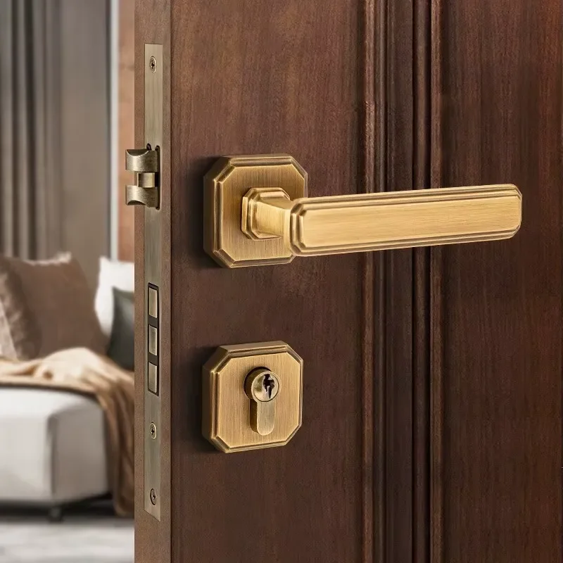 Hot Sale Black Coffee Antique Brass Solid Brass Mute Magnetic Door Handle Set for Wooden Doors
