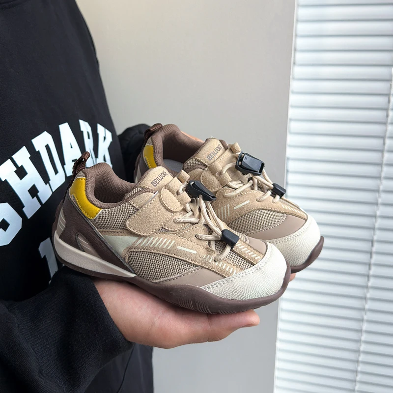 Kids'Casual Shoes PU Leather Fashion Color Blocking Autumn Shoes For Children Anti-slip Breathable Green Khaki Shoes Size 24-34