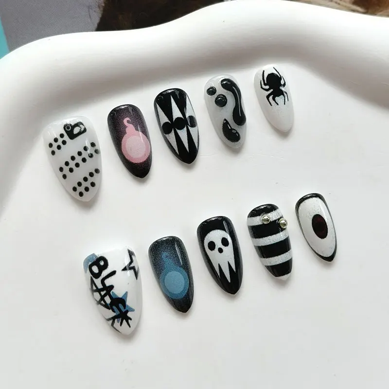 10 Stück 3D Geister-Kürbis Katzenaugen-Kunstnägel mit rauer Textur, Halloween-Nägel, europäische & amerikanische Nagelaufkleber, künstliche Nägel – Detail 18