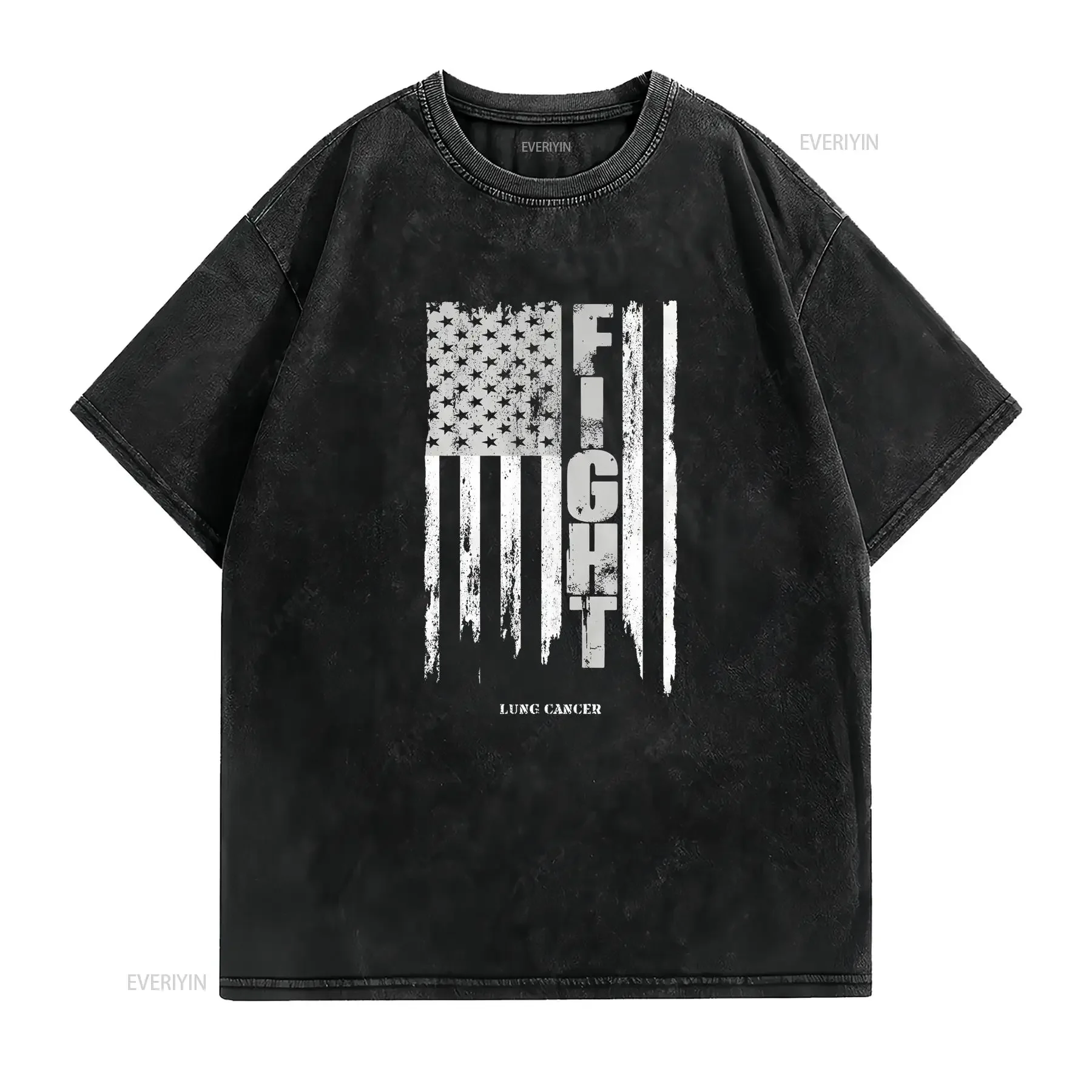 FIGHT LUNG CANCER shirt f Awareness T tee American Flag vintage Washed Versatile Top For Everyday Wear Comfortable graphic