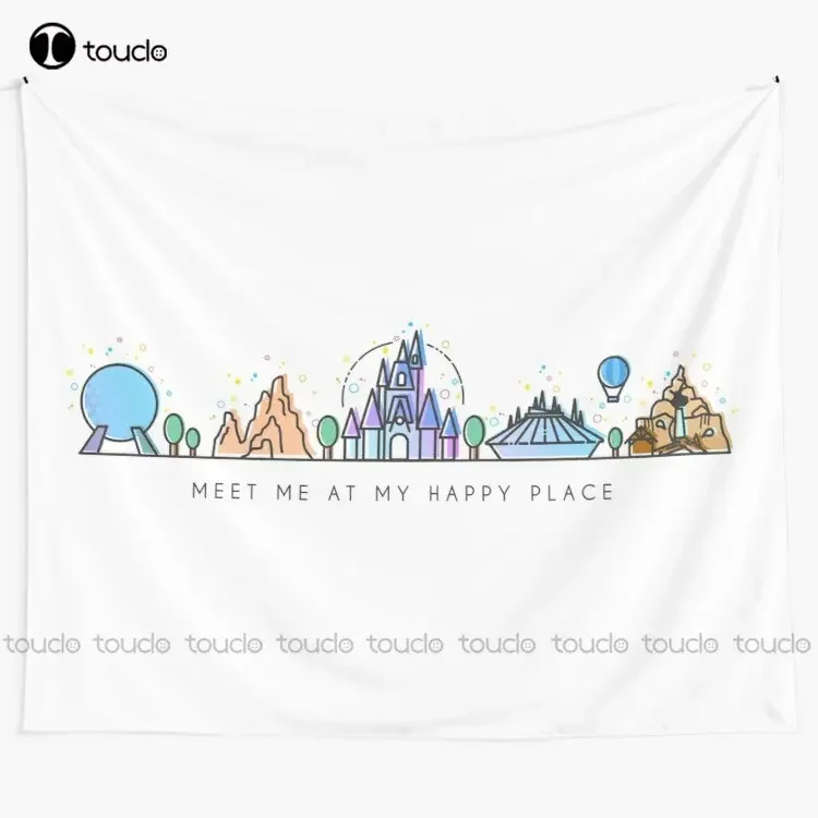 Meet Me At My Happy Place Vector Orlando Theme Park Illustration Design Tapestry Home Funny Tapestry Art Home Decoration