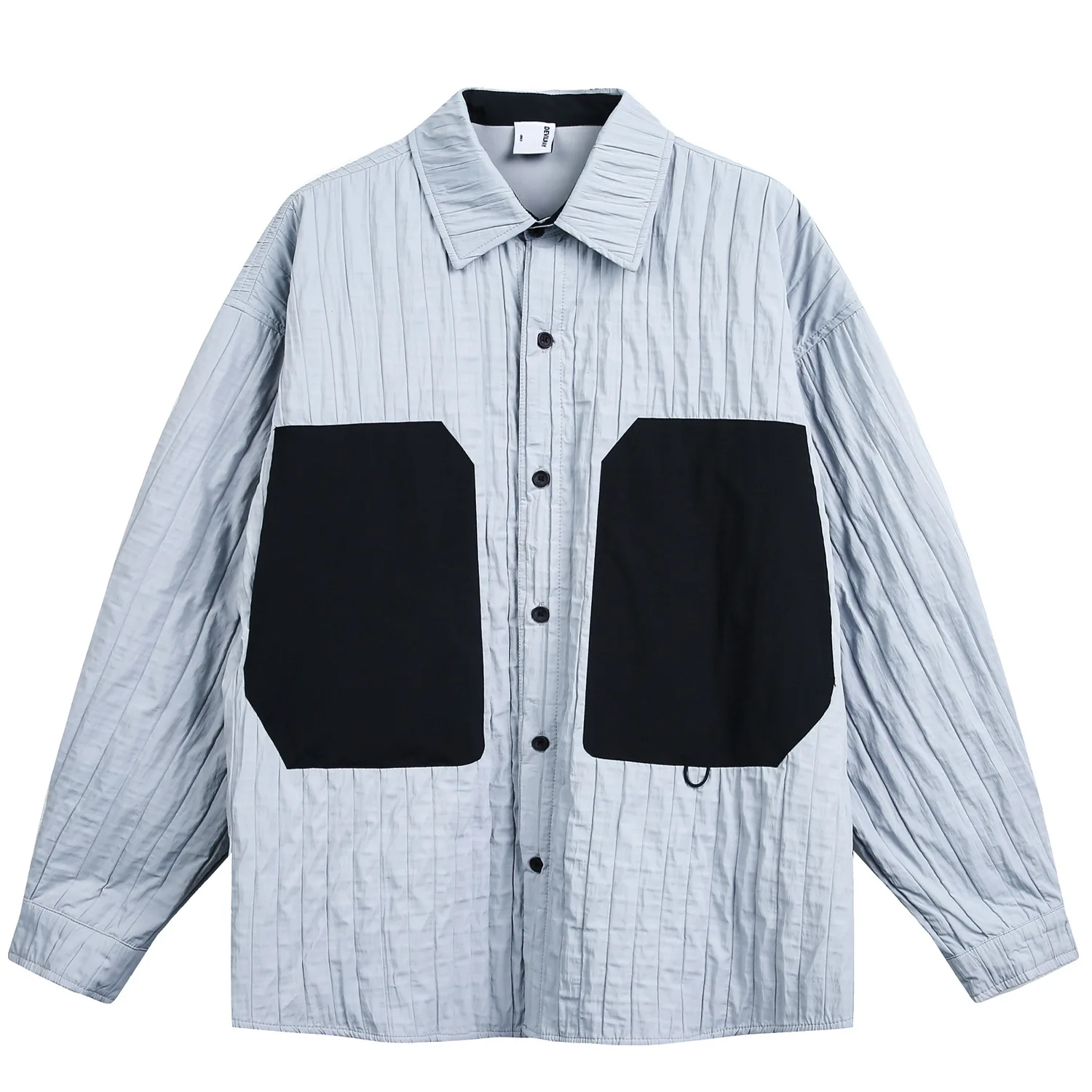 Japanese Streetwear Cityboy Pocket Splice Shirt Men Outdoor Fashion Loose Casual Seersucker Long Sleeve Cargo Shirts Blouses