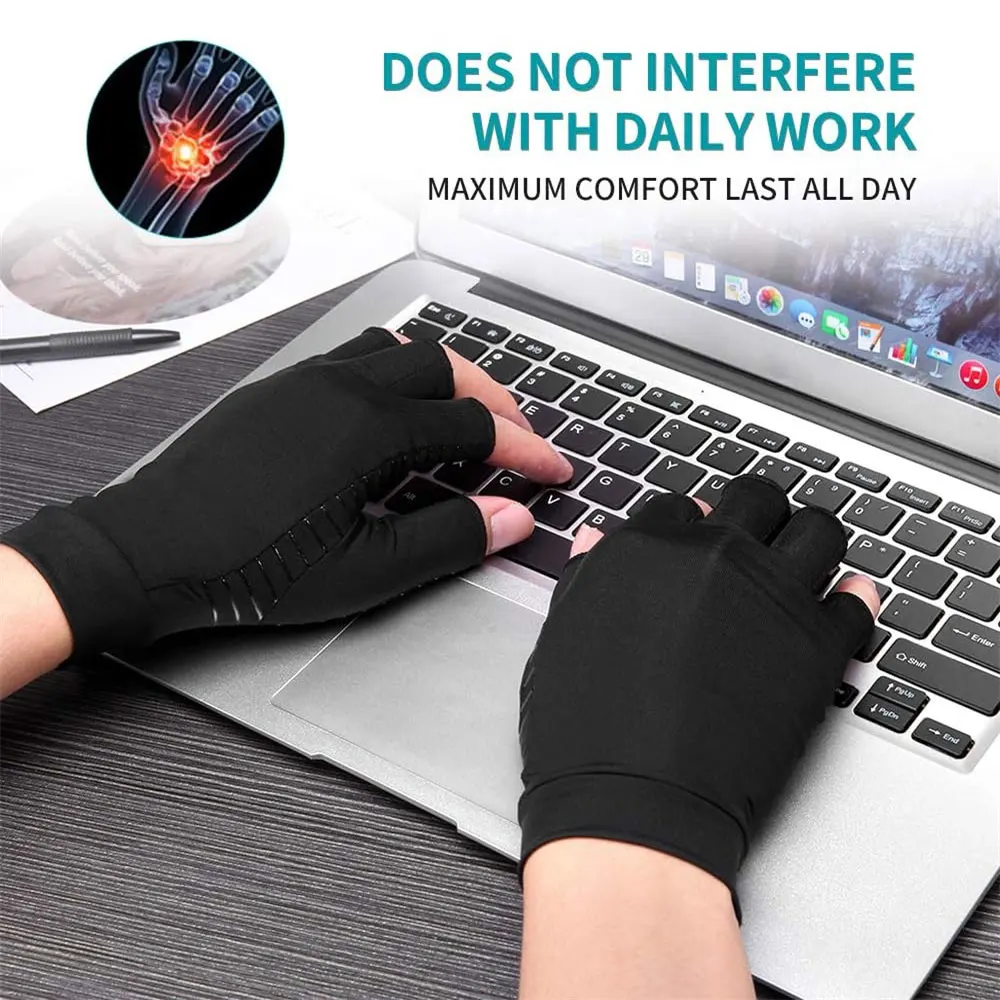 Arthritis Copper Infused Compression Gloves for Relieve Muscle Pain, Carpal Tunnel, RSI, Rheumatoid,Tendonitis,Fingerless Gloves