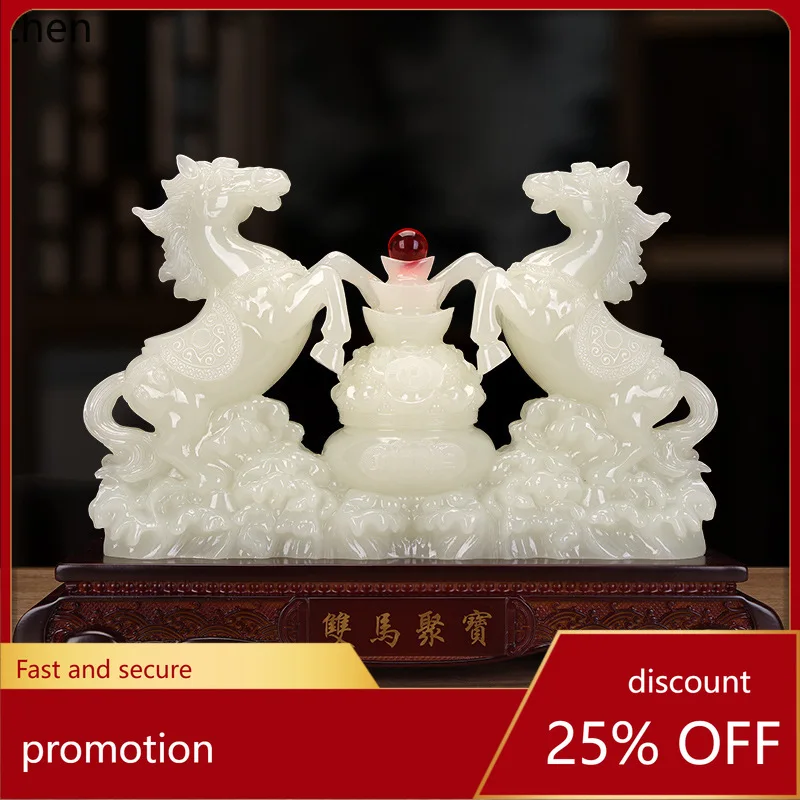 CZ  Double Horse Treasure Basin Ornament for Home Living Room, Entryway Decoration Store, Housewarming, and Opening Gifts