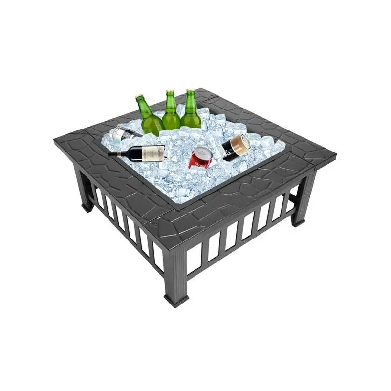 Foyer portable en métal avec accessoires, noir, utilisation dans la cour extérieure