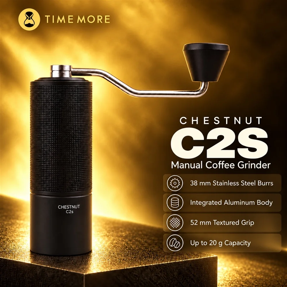 TIMEMORE 밤나무 C2S 수동 커피 그라인더 새로운 업그레이드 통합 금속 바디 휴대용 핸드 그라인더 여행 캠핑에 적합