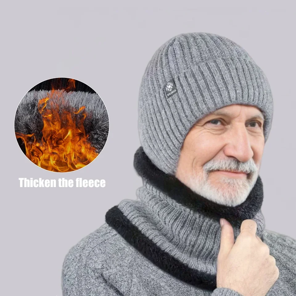 Outdoor Men Winter Knitted Hat Plush Warmth Peaked Cap Earmuff Casual Fashion Faux Fur Lined Hooded Hats Cycling Ear Protection, image 3