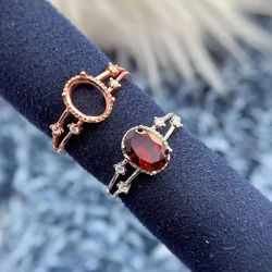 MeiBaPJ Inlay Elliptical 4*6/5*7/6*8/7*9/8*10mm S925 Sterling Silver DIY Empty Ring Holder for Women Fine Charm Wedding Jewelry