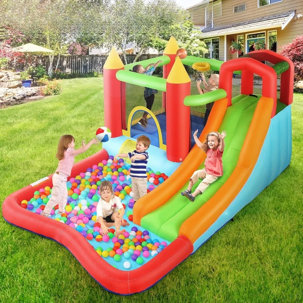 Kids Outdoor Furniture Set - 다기능 에어바운스 워터파크 슬라이드, 클라이밍 월,