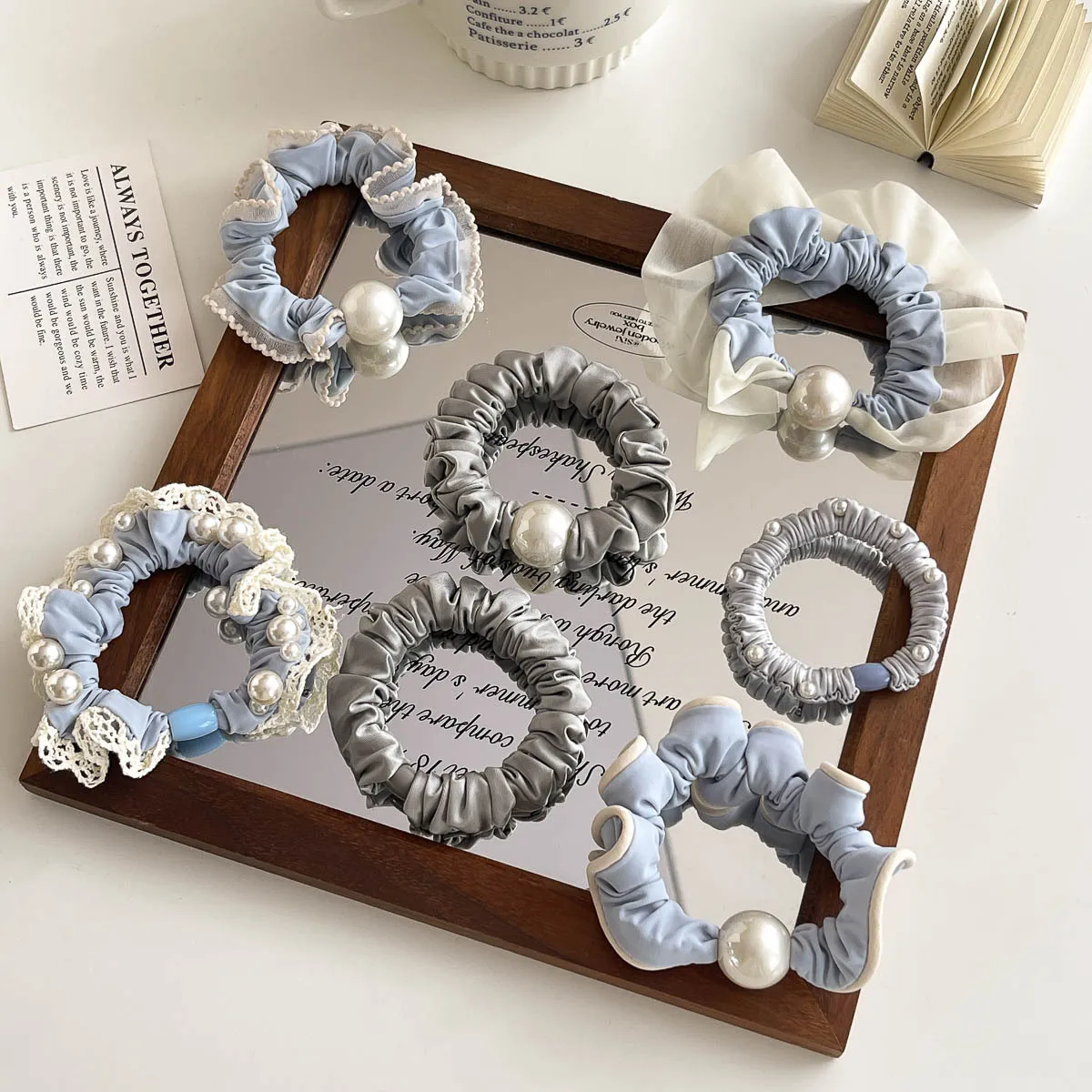 Cream Blue Imitation Pearl Small Scrunchies Kids Elastic Hair Band Sweet Girl Hair Rope Tie Ponytail Holder Rubber Band Headband