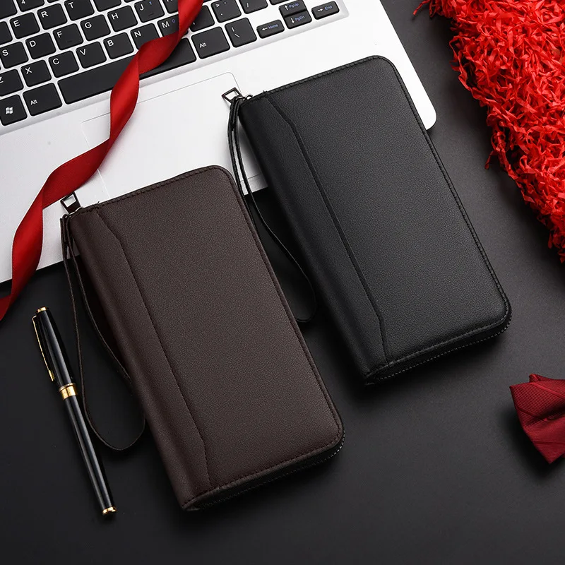 New Men\'s PU leather Splice mass long zipper wallet New soft Fashion clutch bag Hand clutch bag Zipper clutch bag