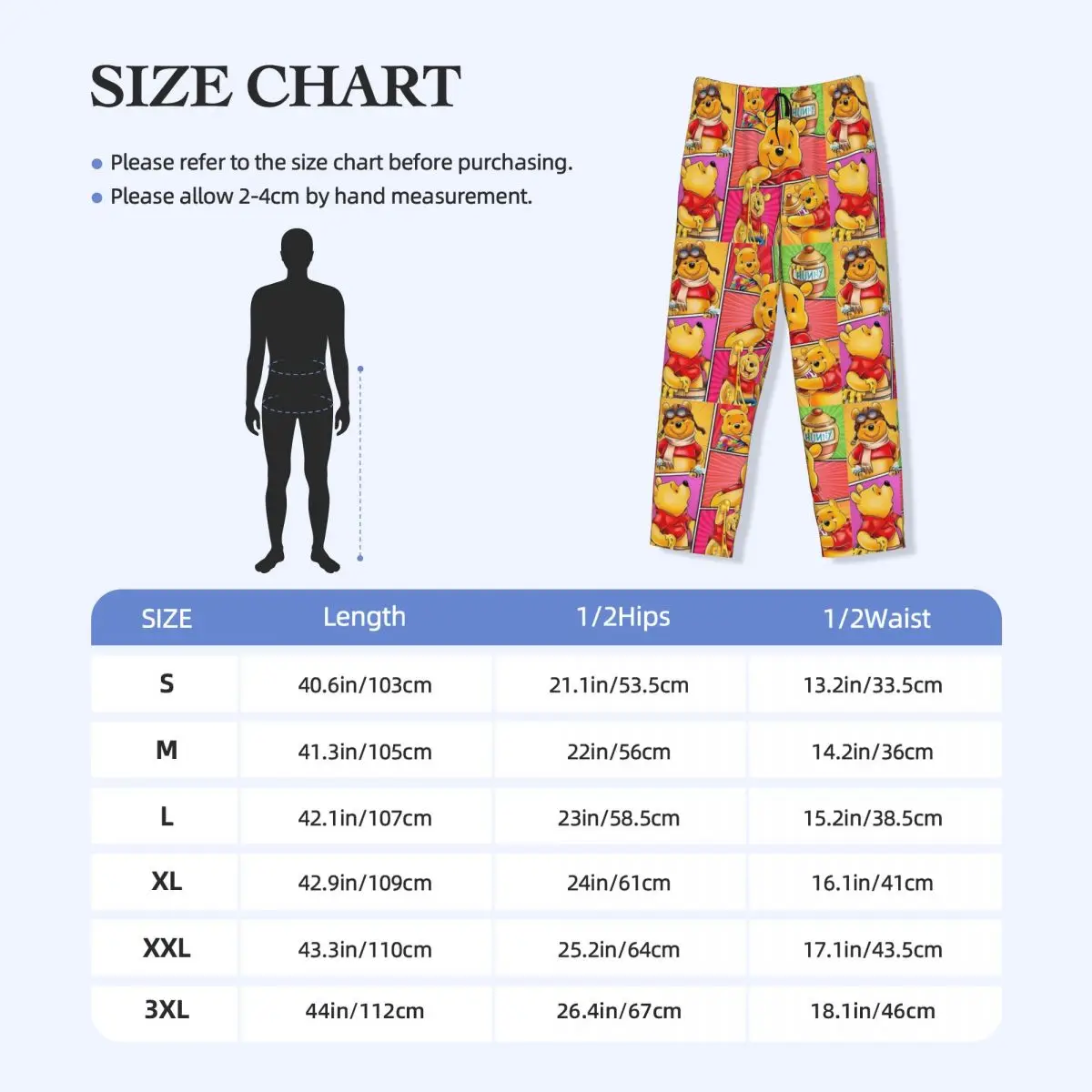 Custom Winnie The Pooh Pattern Pajama Pants Sleepwear for Men Elastic Waistband Cute Cartoon Sleep Lounge Bottoms with Pockets