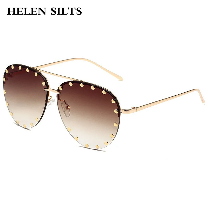

Vintage Metal Double Bridge Pilot Sunglasses Women Luxury Brand Designer Popular Punk Rivet Fashion Outdoor Sun GlassesUV400