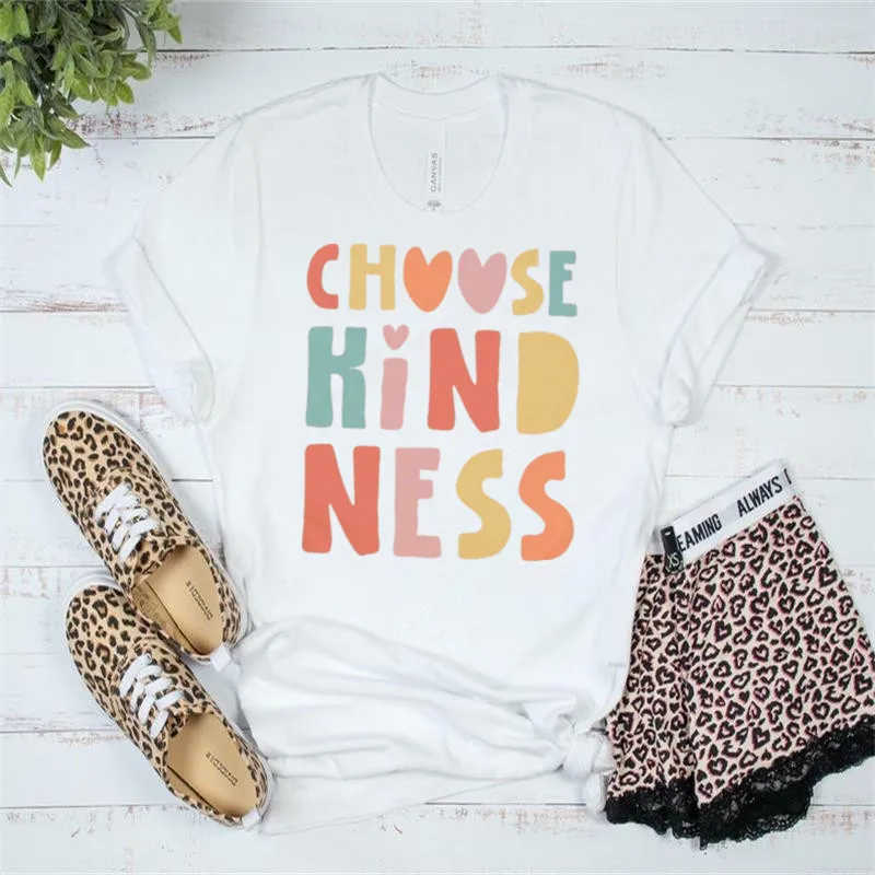 Choose Kindness Shirt for Women Colors Motivation Positive Affirmation Short Sleeve Top Tees 100% Cotton Streetwear Harajuku y2k