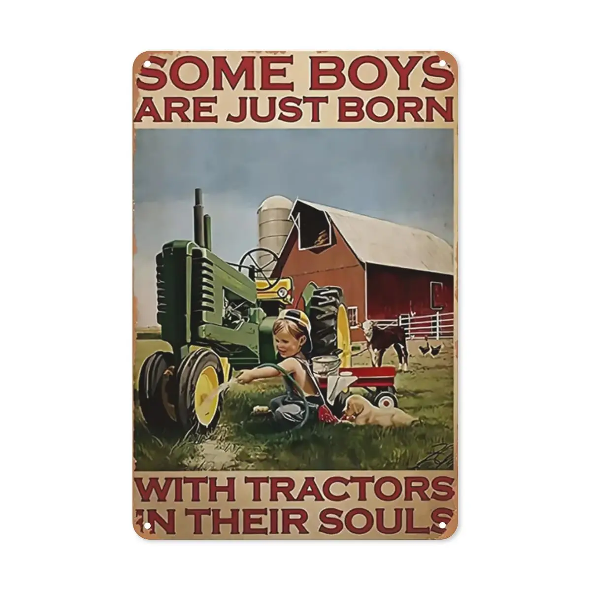 Ranch Boy Tractor Poster Metal Tin Sign, Some Boys Have Tractors When They were Born, Chic Retro Art Garage Pub Man Cave Club No