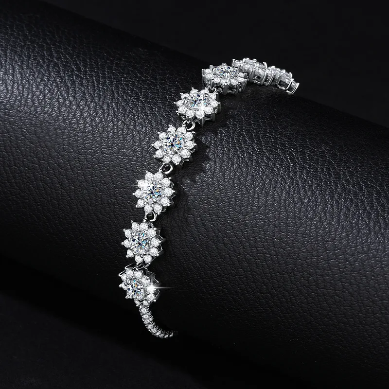 

D VVS1 Full Sunflower Moissanite Tennis Bracelet With GRA 925 Sterling Silver Plated Sunflower Bracelets for Women adjustment