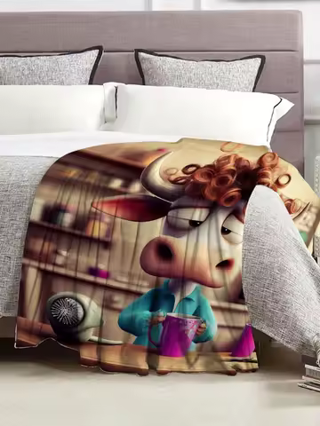 Funny Cartoon Cow Print Soft Fleece Blanket Cozy Bed Cover for Home Decor