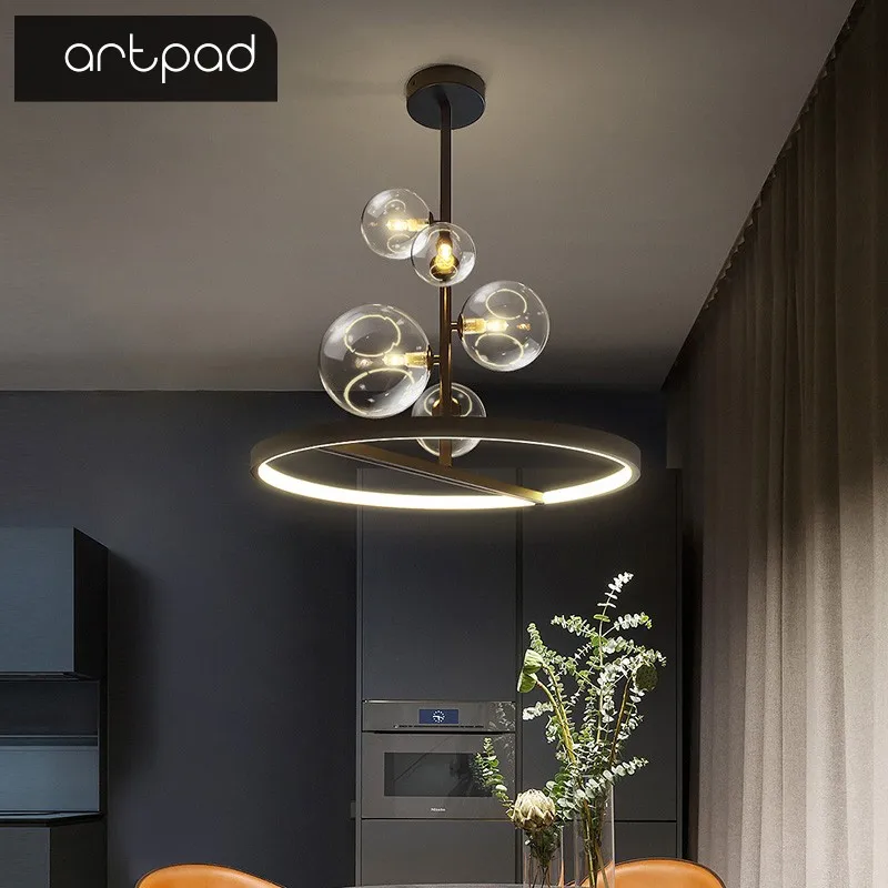 

Artpad Nordic Pendant lamp Led 28 48cm Circle Ceiling Hanging Chandelier Black Loft Living Dining Room Kitchen Lighting Fixture