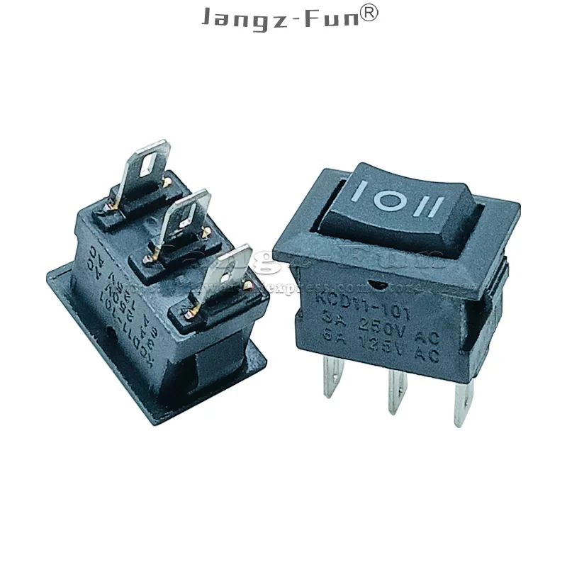 10pcs KCD11 10*15mm Black Rocker Switch 3 Pins 3 Position ON-OFF-ON SPST Electrical Equipment Power Switches AC 3A 250V 6A 125V