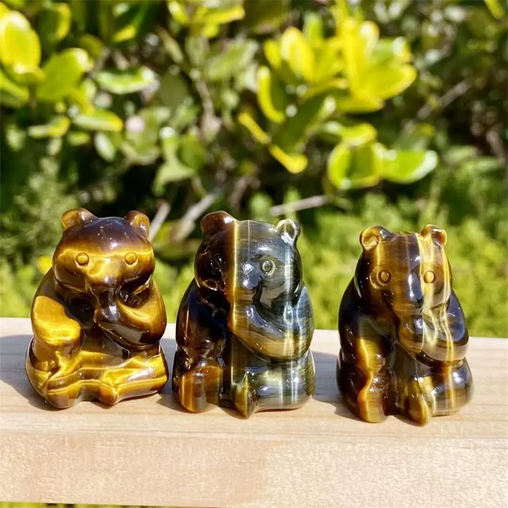 

Natural Tiger Eye Stone Cartoon Bear Handmade Carving Craft Gift Feng Shui For Home Decoration Stone Statues 1pcs