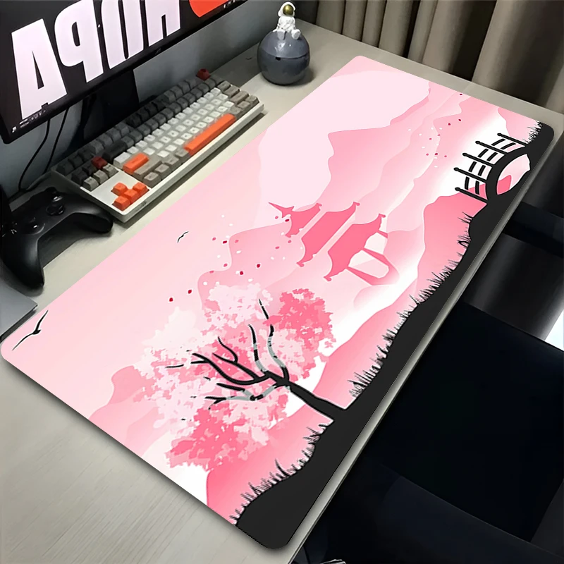 Mousepad Gamer Computer Accessories Sakura Pink Keyboard Table Mat Pagoda Mouse Pad Company Gaming Laptop Desk Accessory PC Mat