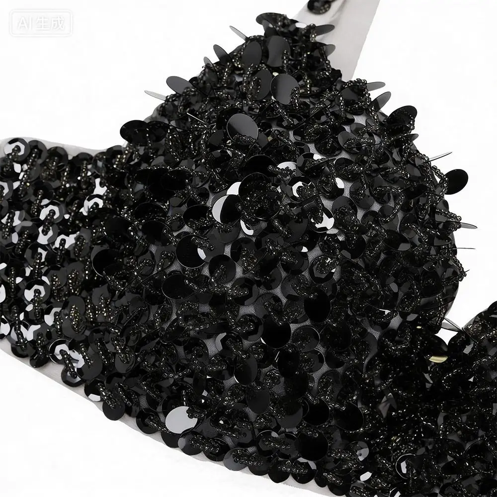 Charming Sequins Beading Belly Dance Bustier Bra Sparkle Padded Stage Performance Top Glittering Shiny Show Costumes Women
