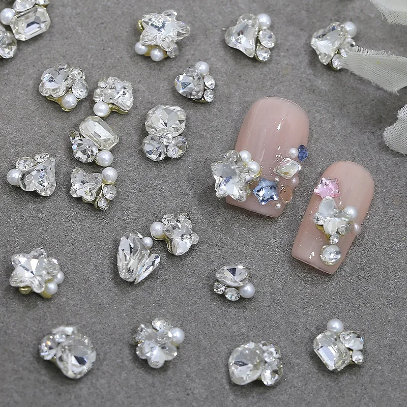 10pc flash mini arte do prego diamante pilha acessórios branco coração borboleta gordura quadrado floco de neve encantos do prego diy decoração da arte do prego