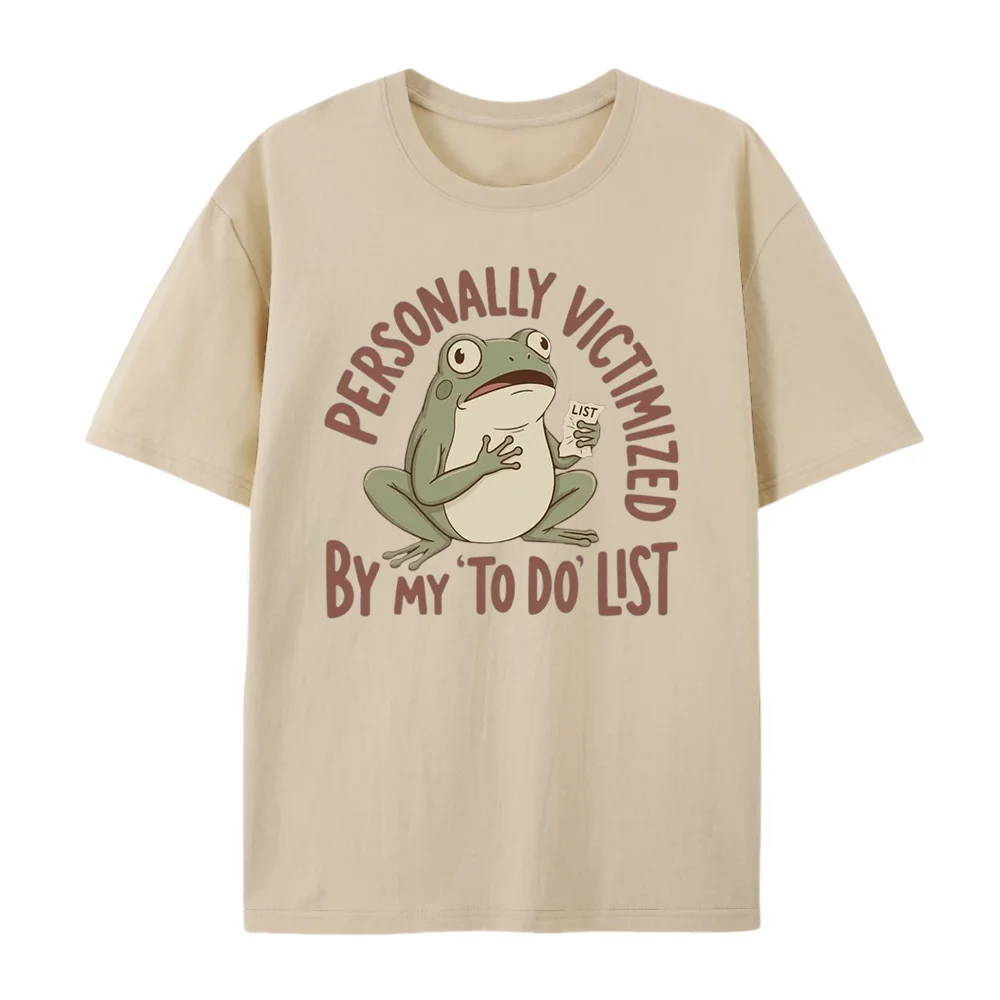 Retro Frog Graphic Tshirt Personally Victimized By My To Do List Funny Slogan Unisex Casual Short Sleeve Cotton Tee