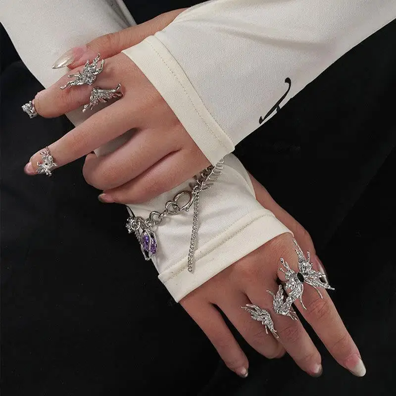 Exaggeration Punk Liquid Metal Butterfly Rings for Women Girl Silver Color Cool Hiphop Charm Couple Open Ring Fashion Jewelry