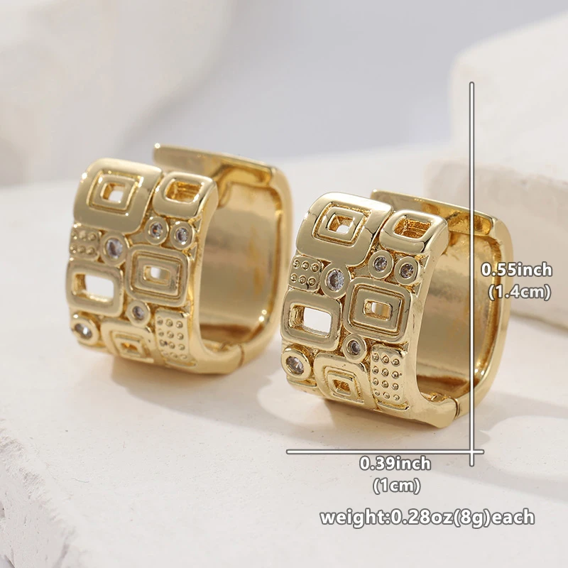 Vintage Gold Color White CZ Hoops Women's Earrings Metal Hand Carving Hollow Party Daily Wear