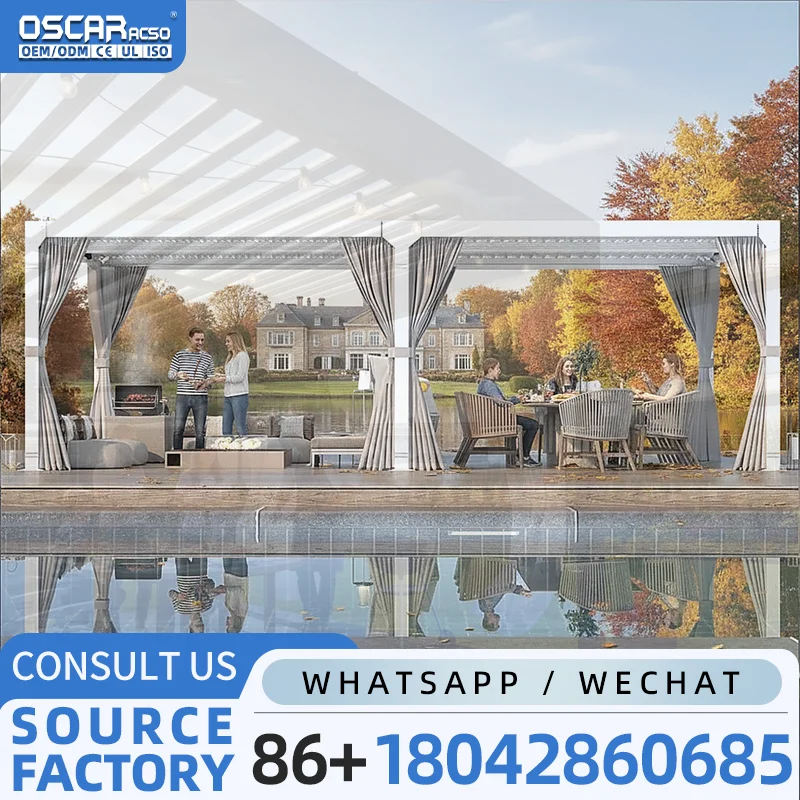 100 Percent Waterproof Motorized Louvered Aluminium Outdoor Gazebo for Leisure Garden with Waterproof and Motorized Features Sim