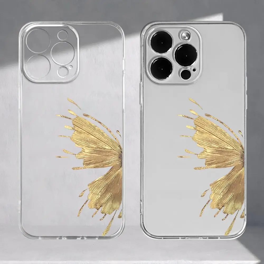 Funda de teléfono con diseño de mariposa dorada adecuada para iPhone 17 16 15 14 13 12 11 Pro/Max/Plus transparente anticaída y a prueba de golpes