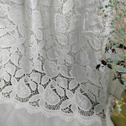 High quality new white100%cotton cord embroidery lace female 3D embroideried fabric for woman vacation wedding dress