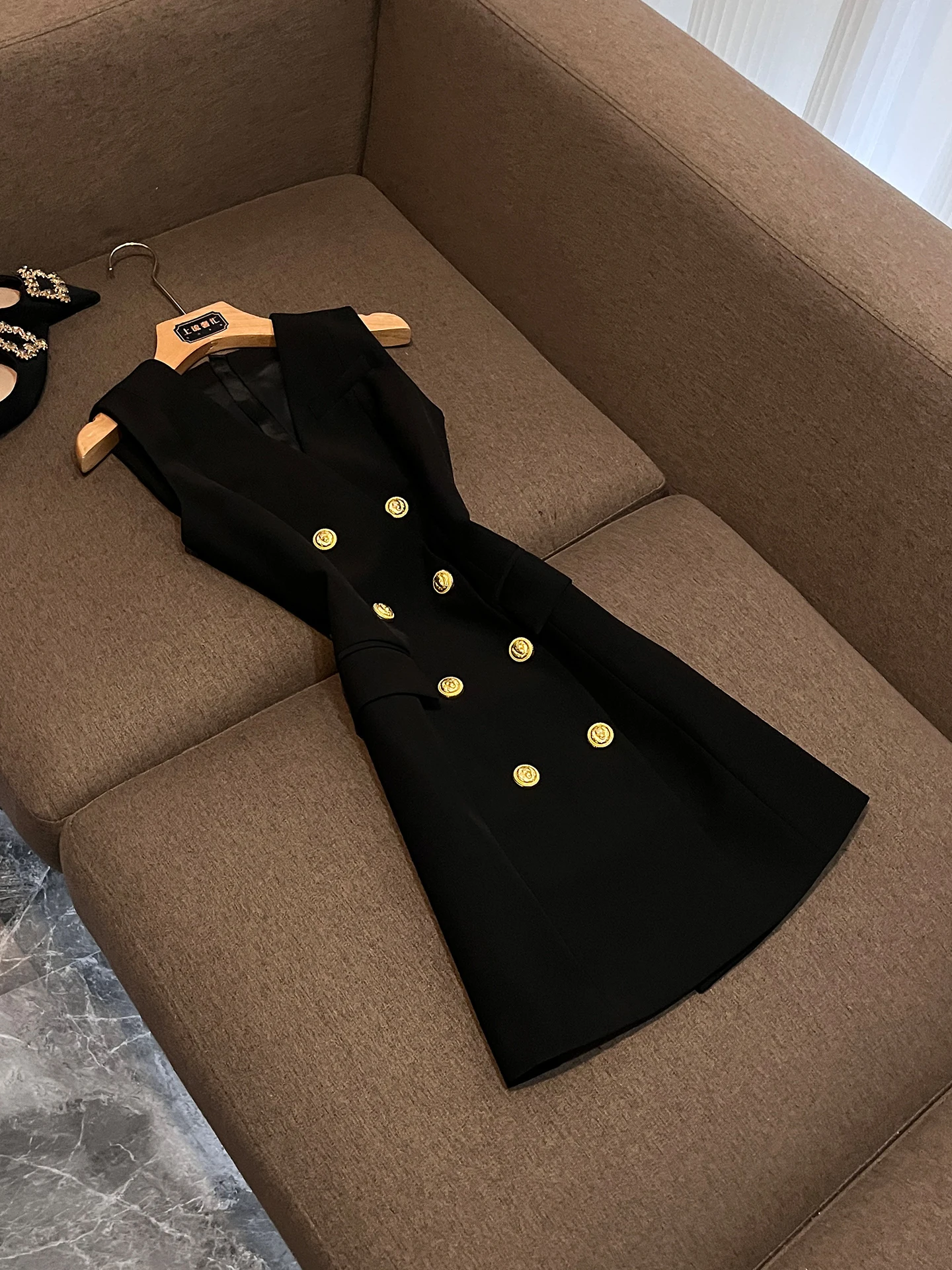 

Slim Fit Summer Fashion High Waist Slimming Commute Women's Sleeveless Suit Dress V-neck Double Button Casual Style