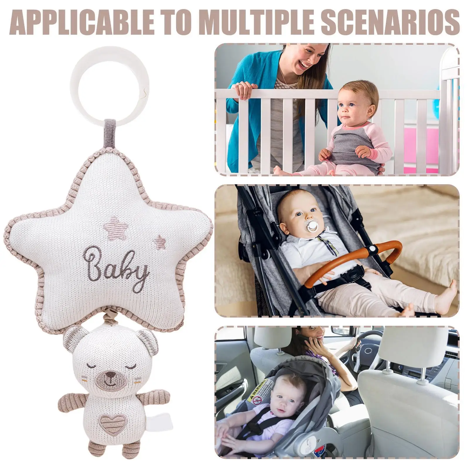 Baby Musical Toy Musical Rattle Baby Hangable Bunny Cute Bunny Doll With Music Box Yarn Knitting Art For Bassinet Cribs Pram Car