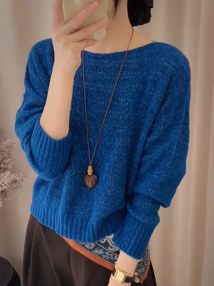 

Корейский мягкий уютный свитер с круглым вырезом, осенняя новинка, большие размеры, универсальный, стройнящий, омолаживающий, женский, из камвольной шерсти...