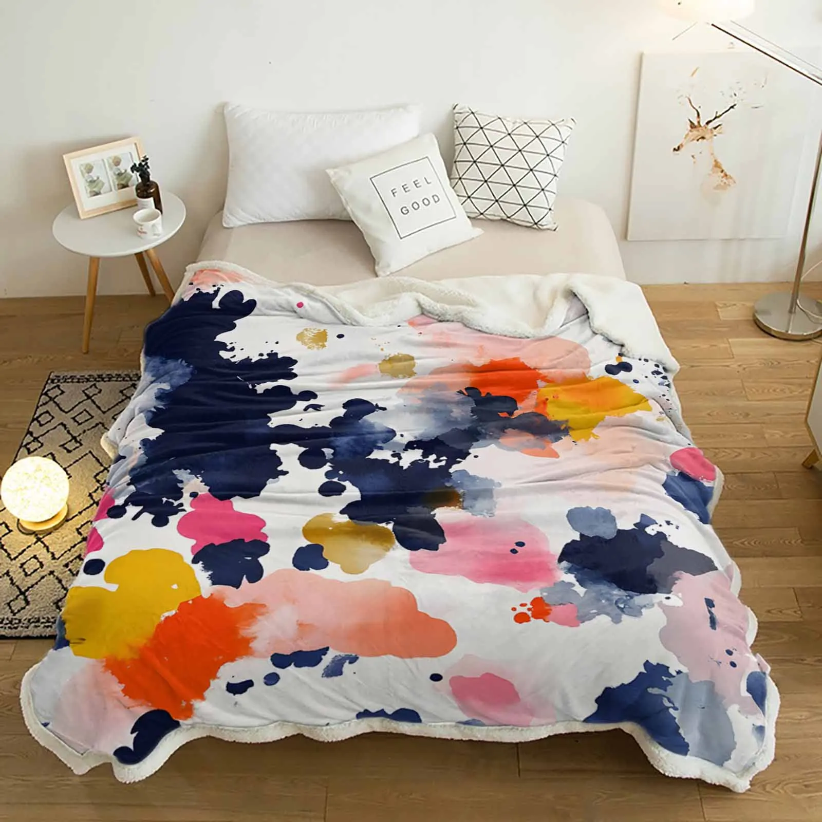 

Watercolor Ink Splash Cashmere Blanket Warm Winter Soft Throw Blankets for Beds Sofa Wool Blanket Bedspread
