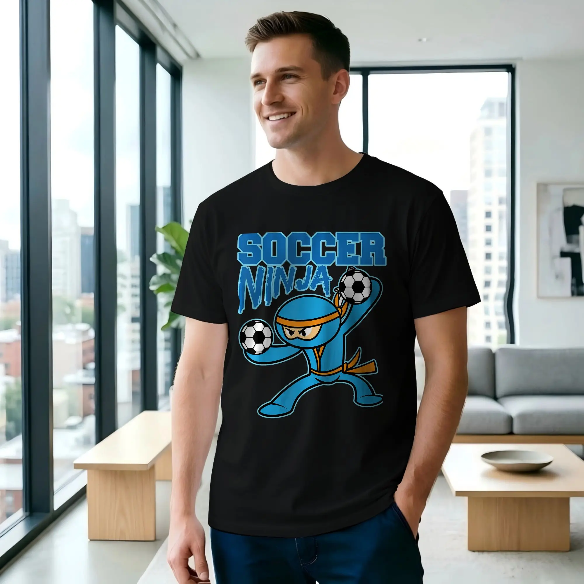 Soccer Ninja Player Cute Football Lovers Men T Shirts Soccer Tees Short Sleeve Crewneck Cotton New Arrival Clothes T-Shirt