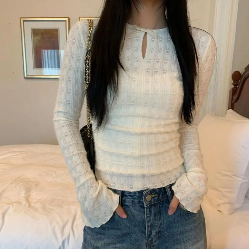 

Ladies Clothing Sweet Long Sleeve T-shirt Chic Bottoming Shirt Knitwear Women Bell Sleeves Autumn Winter Knit Top Streetwear