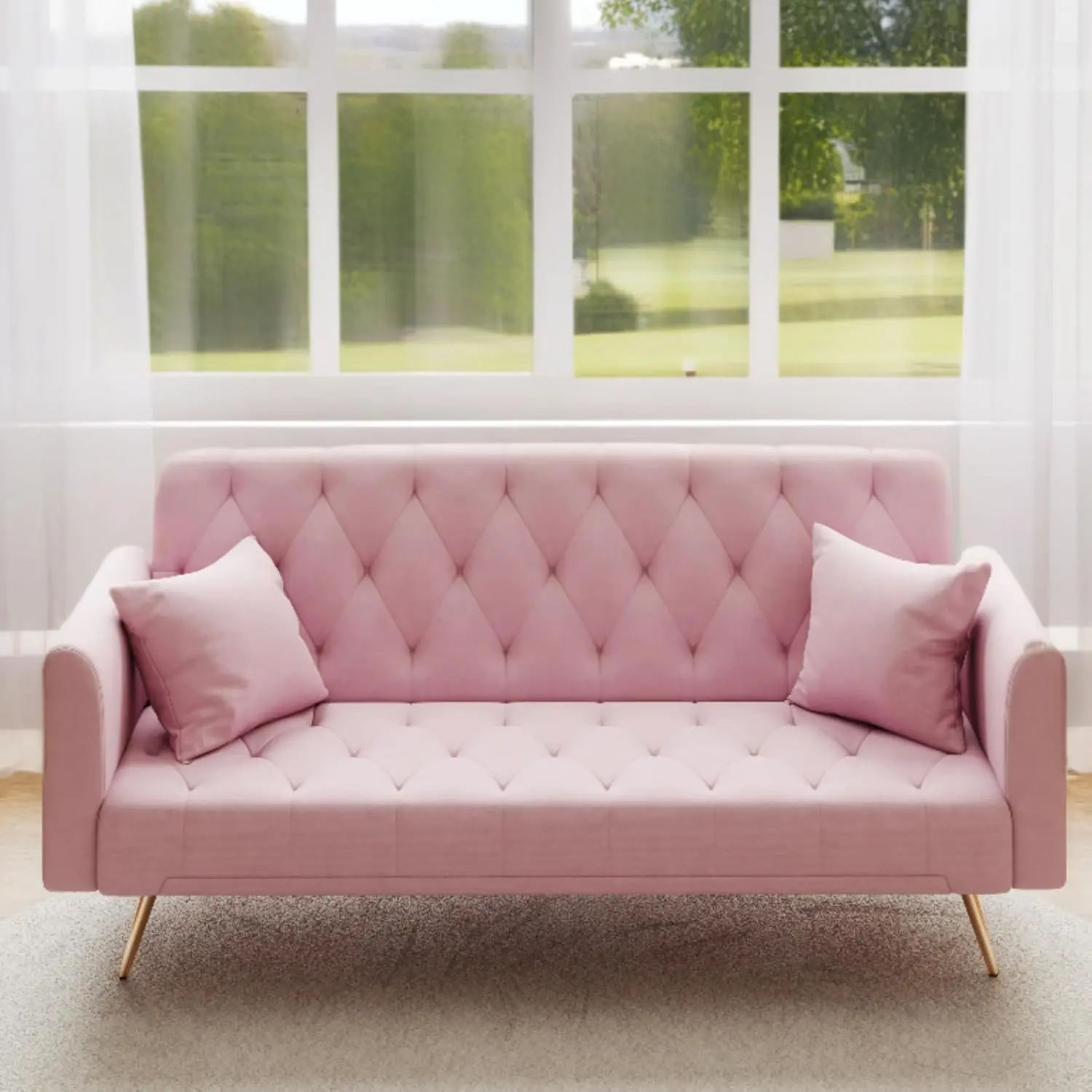 

Sectional Couch Sofa With Double Folding Velvet Sofa Bed Cloud Couch For Living Room Furniture Sets With Aadjustable Back,