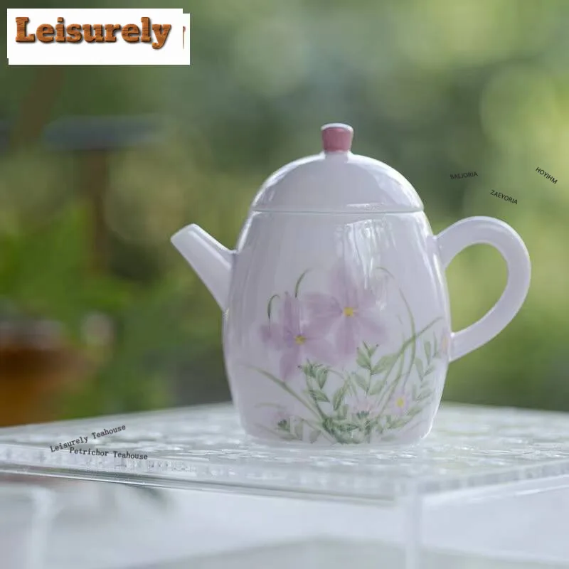 

130ml Apricot Powder Ceramic Teapot Boutique Hand-painted Teapot With Ball Hole Filter Zen Pot Tea Making Kettle Drinkware Gifts