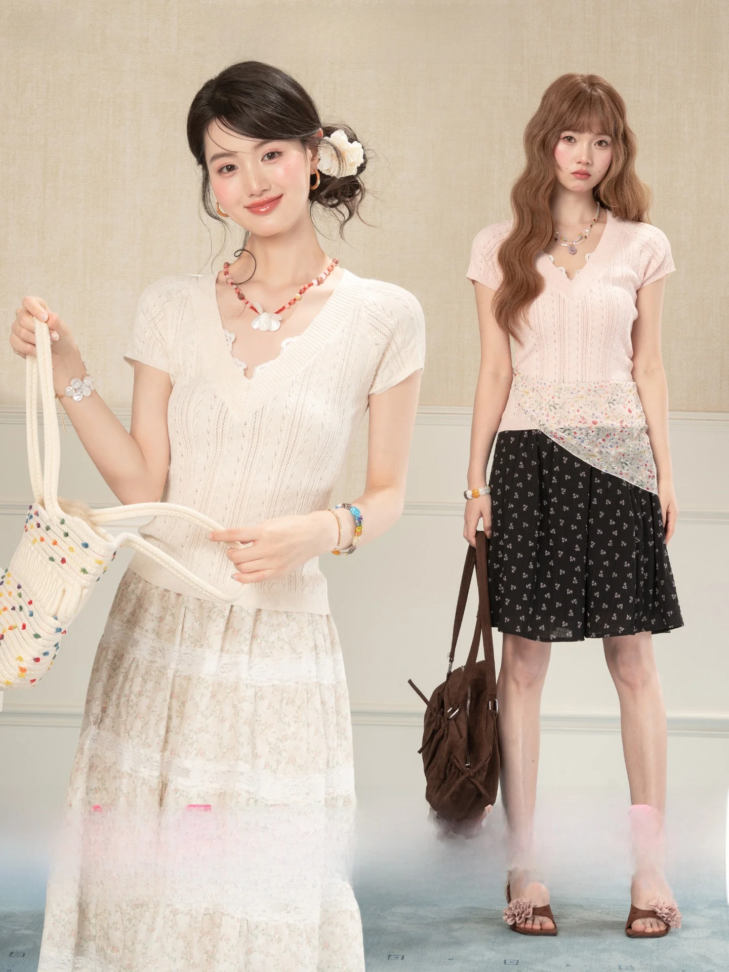 

Новая милая женская летняя вязаная кофта с V-образным вырезом, кружевными вставками и коротким рукавом, ажурная, повседневный стиль