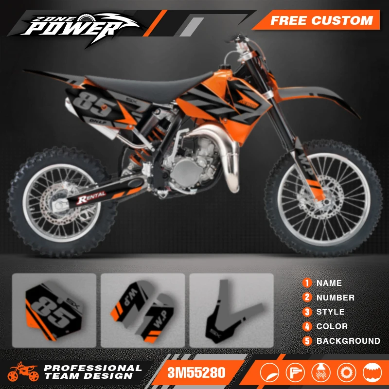 مجموعة ملصقات شارات هدية للدراجات النارية من Powerzone لخلفية اسم الرقم المخصص KTM SX85 SX105 2003-2012