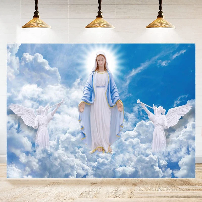 

God Bless Virgin Mary Angel Photography Backdrop Heaven Communion Baptism Easter Christian Church Background Decorate Banner